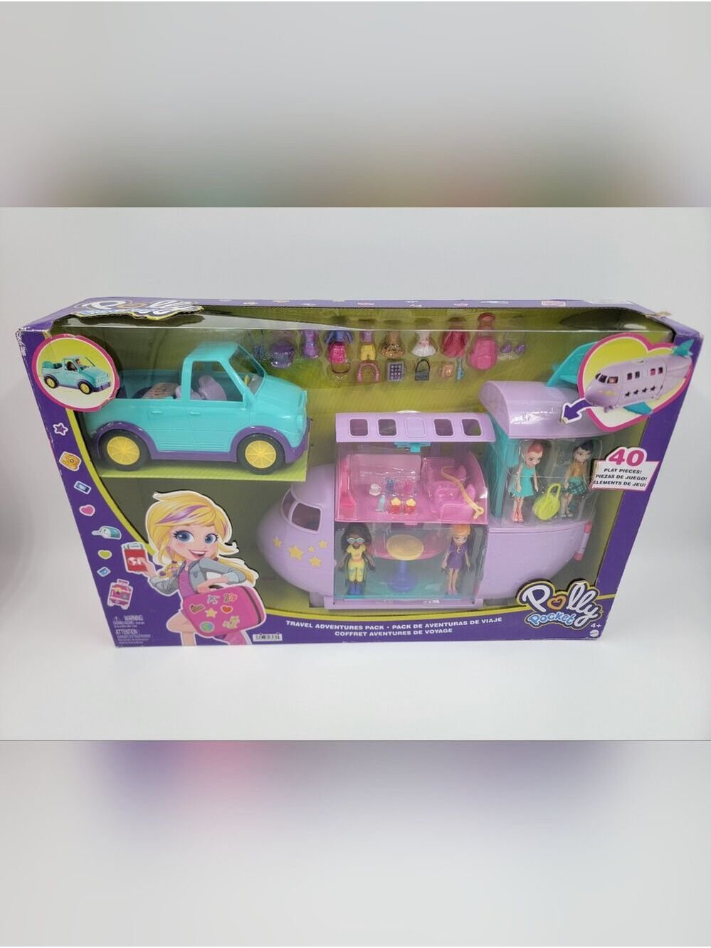 Polly Pocket Travel Adventures Pack Jet Plane Car Vehicle 4 Dolls Accessories